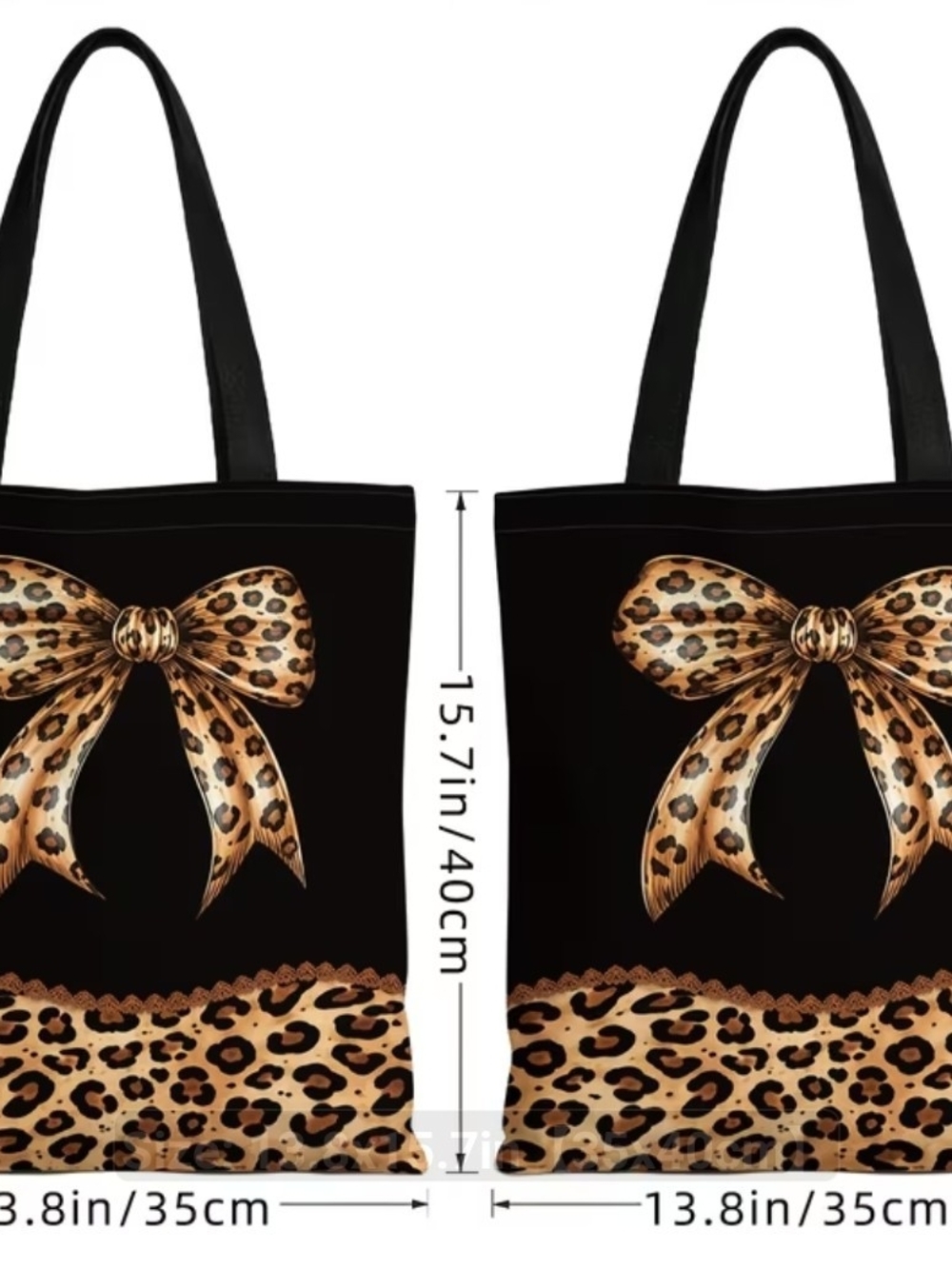 Black Leopard Bow Tote Bag - Stylish Women's Tote - Picture 3 of 5